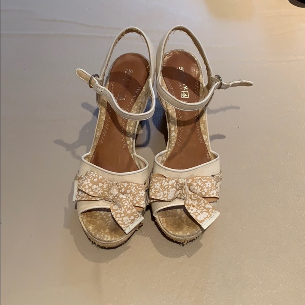 Sperry Top-Sider Paloma wedges nude white bow 8